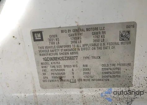 2016 Chevrolet Silverado 1500 2Lt from USA, damaged, VIN 1GCVKREH2GZ266077